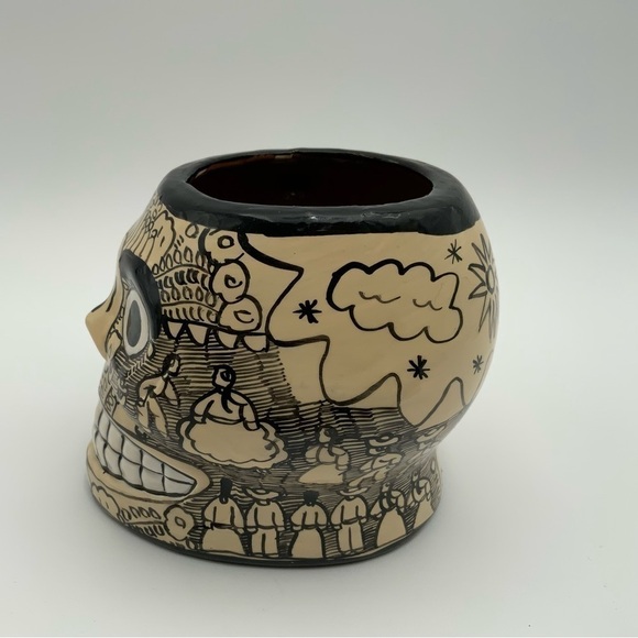 Handmade & Painted Sugar Skull Mug Red Clay Day of the Dead Dia De Los Muertos - Picture 3 of 8